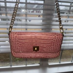 MCM Pink Croc Leather Pattern Chain Mini Shoulder Bag
